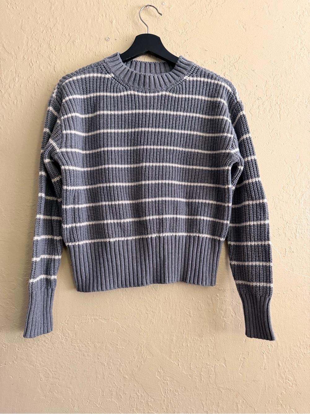 a.n.a Gray & White Striped Crewneck Sweater